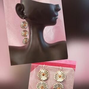 Elegant Silver And Tan Dangle Earrings